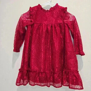 Wonder Nation Toddler Girls Red Lace Holiday Dress Ruffled Hem Size 4T